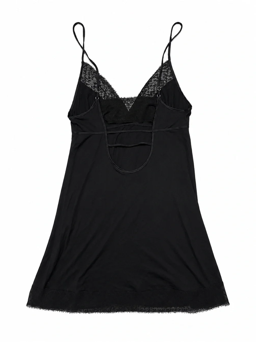 Victoria’s Secret Black Lace Mesh Chemise Slip Dress Size Small Open Back